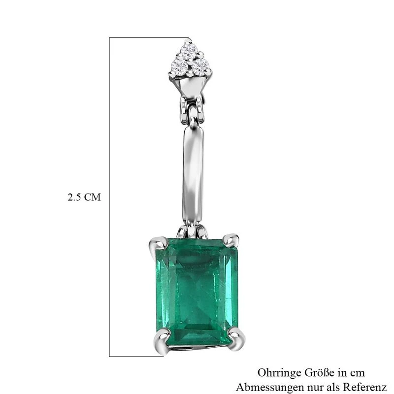 Smaragd-Triplette-Quarz, Weißer Zirkon Ohrringe, 925 Silber Platiniert Ca. 3.70 Ct 7 Smaragd-Triplette-Quarz, Weißer Zirkon Ohrringe, 925 Silber Platiniert Ca. 3.70 Ct – Bild 5
