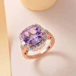 Rose De France Amethyst, Weißer Zirkon Ring, 925 Silber Rosévergoldet, (Größe 20.00) Ca. 8.02 Ct -Schmuck Shoplc 7505618 1