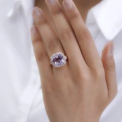 Rose De France Amethyst, Weißer Zirkon Ring, 925 Silber Rosévergoldet, (Größe 20.00) Ca. 8.02 Ct -Schmuck Shoplc 7505618 2