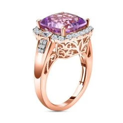 Rose De France Amethyst, Weißer Zirkon Ring, 925 Silber Rosévergoldet, (Größe 20.00) Ca. 8.02 Ct -Schmuck Shoplc 7505618 3
