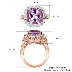 Rose De France Amethyst, Weißer Zirkon Ring, 925 Silber Rosévergoldet, (Größe 20.00) Ca. 8.02 Ct -Schmuck Shoplc 7505618 5