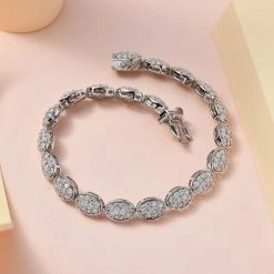 Moissanit Armband, Ca. 19 Cm 925 Silber Platiniert, Ca. 7.85 Ct -Schmuck Shoplc 7505636 1