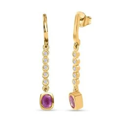 Ilakaka Rosa Saphir (Fissure Gefüllt), Weißer Zirkon Ohrringe, 925 Silber Vergoldet Ca. 1.21 Ct