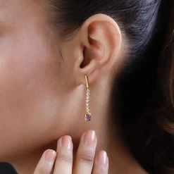 Ilakaka Rosa Saphir (Fissure Gefüllt), Weißer Zirkon Ohrringe, 925 Silber Vergoldet Ca. 1.21 Ct -Schmuck Shoplc 7507575 2