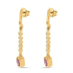 Ilakaka Rosa Saphir (Fissure Gefüllt), Weißer Zirkon Ohrringe, 925 Silber Vergoldet Ca. 1.21 Ct -Schmuck Shoplc 7507575 4