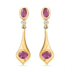 Ilakaka Rosa Saphir (Fissure Gefüllt) Ohrringe 925 Silber Vergoldet Ca. 1.71 Ct