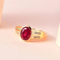 Afrikanischer Rubin (Fissure Gefüllt), Weißer Zirkon Ring, 925 Silber Vergoldet (Größe 17.00) Ca. 2.99 Ct -Schmuck Shoplc 7510664 1