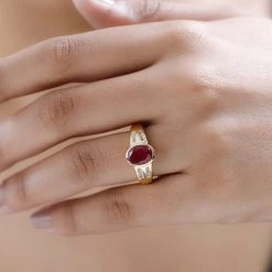 Afrikanischer Rubin (Fissure Gefüllt), Weißer Zirkon Ring, 925 Silber Vergoldet (Größe 17.00) Ca. 2.99 Ct -Schmuck Shoplc 7510664 2