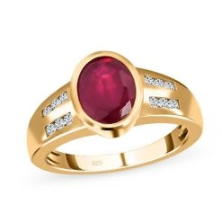 Afrikanischer Rubin (Fissure Gefüllt), Weißer Zirkon Ring, 925 Silber Vergoldet (Größe 17.00) Ca. 2.99 Ct -Schmuck Shoplc 7510664 3