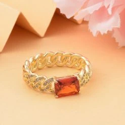 Roter Zirkonia, Weißer Zirkonia Ring, Reines Messing (Größe 16.00) Ca. 0.30 Ct -Schmuck Shoplc 7510834 1