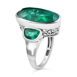 Smaragd-Triplette-Quarz Ring, 925 Silber Platiniert (Größe 19.00) Ca. 11.61 Ct -Schmuck Shoplc 7511194 4