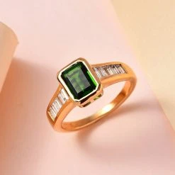 Natürlicher Chromdiopsid, Weißer Zirkon Ring, 925 Silber Vergoldet (Größe 21.00) Ca. 2.52 Ct -Schmuck Shoplc 7511676 1