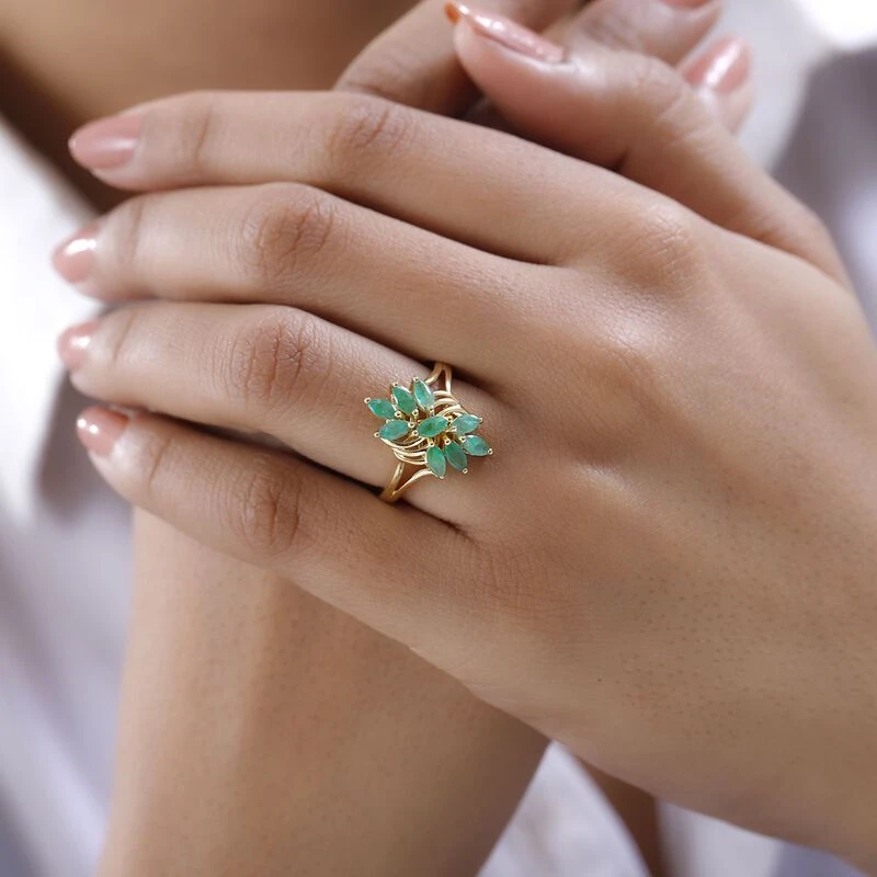 Kagem Sambischer Smaragd Ring, 925 Silber Vergoldet (Größe 17.00) Ca. 1.24 Ct 5 Kagem Sambischer Smaragd Ring, 925 Silber Vergoldet (Größe 17.00) Ca. 1.24 Ct – Bild 3