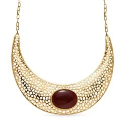 Roter Achat Halskette, Ca. 45 Cm, Vergoldet, Ca. 67.53 Ct