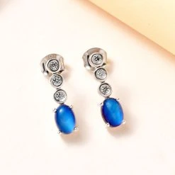 Aurora Mondstein, Weißer Zirkon Ohrringe, 925 Silber Platiniert Ca. 2.08 Ct -Schmuck Shoplc 7515985 1