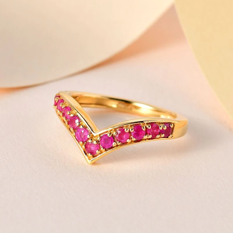 AA Afrikanischer Rubin (Fissure Gefüllt) Ring, 925 Silber Gelbgold Vermeil (Größe 21.00) Ca. 0.66 Ct 4 AA Afrikanischer Rubin (Fissure Gefüllt) Ring, 925 Silber Gelbgold Vermeil (Größe 21.00) Ca. 0.66 Ct – Bild 2