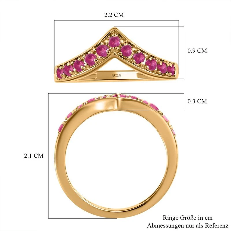 AA Afrikanischer Rubin (Fissure Gefüllt) Ring, 925 Silber Gelbgold Vermeil (Größe 21.00) Ca. 0.66 Ct 9 AA Afrikanischer Rubin (Fissure Gefüllt) Ring, 925 Silber Gelbgold Vermeil (Größe 21.00) Ca. 0.66 Ct – Bild 7