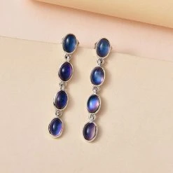 Aurora Mondstein Ohrringe 925 Silber Platiniert Ca. 4.22 Ct -Schmuck Shoplc 7516604 1