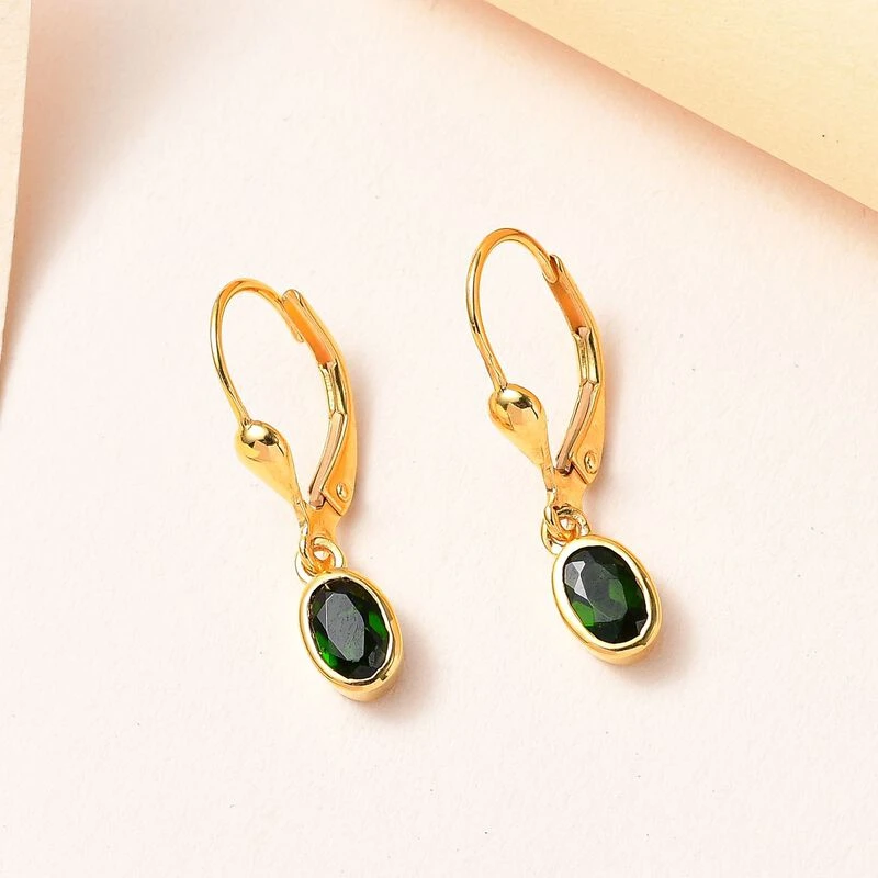 Natürlicher Chromdiopsid Ohrringe, 925 Silber Vergoldet, Ca. 1.00 Ct 4 Natürlicher Chromdiopsid Ohrringe, 925 Silber Vergoldet, Ca. 1.00 Ct – Bild 2