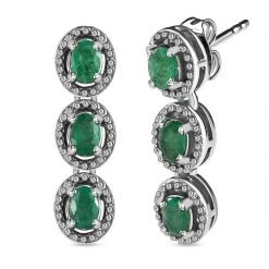 Kagem Sambischer Smaragd Ohrringe, 925 Silber Platiniert Ca. 0.82 Ct