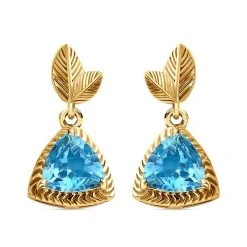 Schweizer Blautopas Ohrringe 925 Silber Gelbgold Vermeil Ca. 2,68 Ct.