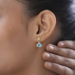 Schweizer Blautopas Ohrringe 925 Silber Gelbgold Vermeil Ca. 2,68 Ct. -Schmuck Shoplc 7517733 2