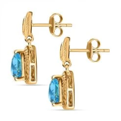 Schweizer Blautopas Ohrringe 925 Silber Gelbgold Vermeil Ca. 2,68 Ct. -Schmuck Shoplc 7517733 4