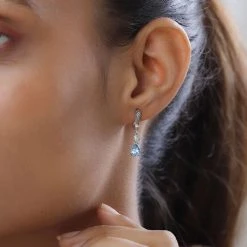Schweizer Blautopas, Weißer Zirkon Ohrringe, 925 Silber Platiniert, Ca. 1.85 Ct -Schmuck Shoplc 7519251 2