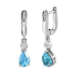 Schweizer Blautopas, Weißer Zirkon Ohrringe, 925 Silber Platiniert, Ca. 1.85 Ct -Schmuck Shoplc 7519251 3