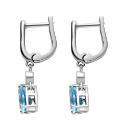 Schweizer Blautopas, Weißer Zirkon Ohrringe, 925 Silber Platiniert, Ca. 1.85 Ct -Schmuck Shoplc 7519251 4