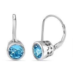 Schweizer Blautopas Ohrringe, 925 Silber Platiniert, Ca. 1.89 Ct