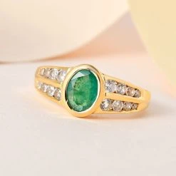 Kagem Sambischer Smaragd, Weißer Zirkon Ring 925 Silber Gelbgold Vermeil (Größe 17.00) Ca. 2.05 Ct -Schmuck Shoplc 7519928 1