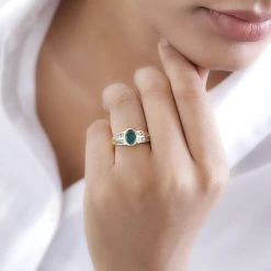 Kagem Sambischer Smaragd, Weißer Zirkon Ring 925 Silber Gelbgold Vermeil (Größe 17.00) Ca. 2.05 Ct -Schmuck Shoplc 7519928 2