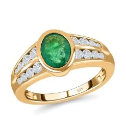 Kagem Sambischer Smaragd, Weißer Zirkon Ring 925 Silber Gelbgold Vermeil (Größe 17.00) Ca. 2.05 Ct -Schmuck Shoplc 7519928 3