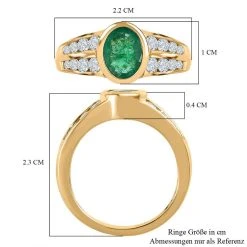 Kagem Sambischer Smaragd, Weißer Zirkon Ring 925 Silber Gelbgold Vermeil (Größe 17.00) Ca. 2.05 Ct -Schmuck Shoplc 7519928 6
