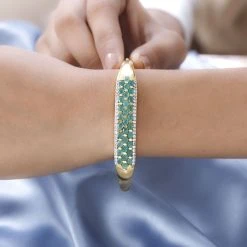 Kagem Sambischer Smaragd, Weißer Zirkon Armreif, Ca. 19 Cm, 925 Silber Gelbgold Vermeil, Ca. 6.74 Ct -Schmuck Shoplc 7520346 2