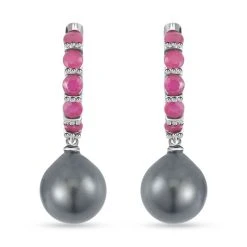 Tahiti Perle, Afrikanischer Rubin (Fissure Gefüllt) Ohrringe, 925 Silber Rhodiniert, Ca. 1.50 Ct