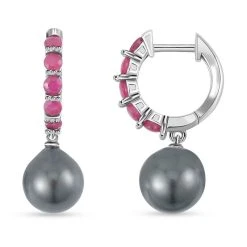 Tahiti Perle, Afrikanischer Rubin (Fissure Gefüllt) Ohrringe, 925 Silber Rhodiniert, Ca. 1.50 Ct -Schmuck Shoplc 7522466 3