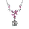 Tahiti Perle, Afrikanischer Rubin (Fissure Gefüllt) Halskette Ca. 45 Cm 925 Silber Rhodiniert Ca. 1.37 Ct -Schmuck Shoplc 7522500