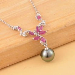 Tahiti Perle, Afrikanischer Rubin (Fissure Gefüllt) Halskette Ca. 45 Cm 925 Silber Rhodiniert Ca. 1.37 Ct 7 Tahiti Perle, Afrikanischer Rubin (Fissure Gefüllt) Halskette Ca. 45 Cm 925 Silber Rhodiniert Ca. 1.37 Ct -Schmuck Shoplc 7522500 1