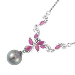 Tahiti Perle, Afrikanischer Rubin (Fissure Gefüllt) Halskette Ca. 45 Cm 925 Silber Rhodiniert Ca. 1.37 Ct 8 Tahiti Perle, Afrikanischer Rubin (Fissure Gefüllt) Halskette Ca. 45 Cm 925 Silber Rhodiniert Ca. 1.37 Ct -Schmuck Shoplc 7522500 2