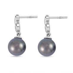 Tahiti Perle, Weißer Zirkon Ohrringe, 925 Silber Rhodiniert, Ca. 0.10 Ct -Schmuck Shoplc 7522529 3