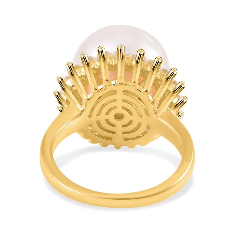 Weiße Edison Perle (13-14 Mm), Moissanit Ring, 925 Silber Gelbgold Vermeil, (Größe 16.00), Ca. 0.96 Ct 8 Weiße Edison Perle (13-14 Mm), Moissanit Ring, 925 Silber Gelbgold Vermeil, (Größe 16.00), Ca. 0.96 Ct – Bild 6