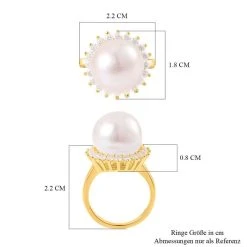 Weiße Edison Perle (13-14 Mm), Moissanit Ring, 925 Silber Gelbgold Vermeil, (Größe 16.00), Ca. 0.96 Ct 15 Weiße Edison Perle (13-14 Mm), Moissanit Ring, 925 Silber Gelbgold Vermeil, (Größe 16.00), Ca. 0.96 Ct -Schmuck Shoplc 7522760 6