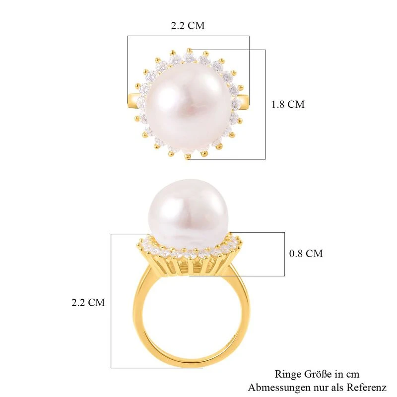 Weiße Edison Perle (13-14 Mm), Moissanit Ring, 925 Silber Gelbgold Vermeil, (Größe 16.00), Ca. 0.96 Ct 9 Weiße Edison Perle (13-14 Mm), Moissanit Ring, 925 Silber Gelbgold Vermeil, (Größe 16.00), Ca. 0.96 Ct – Bild 7