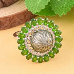 Tahiti Perle, Natürlicher Chromdiopsid Ringe 925 Silber Rhodiniert (Größe 16.00) Ca. 3.73 Ct -Schmuck Shoplc 7522808 1