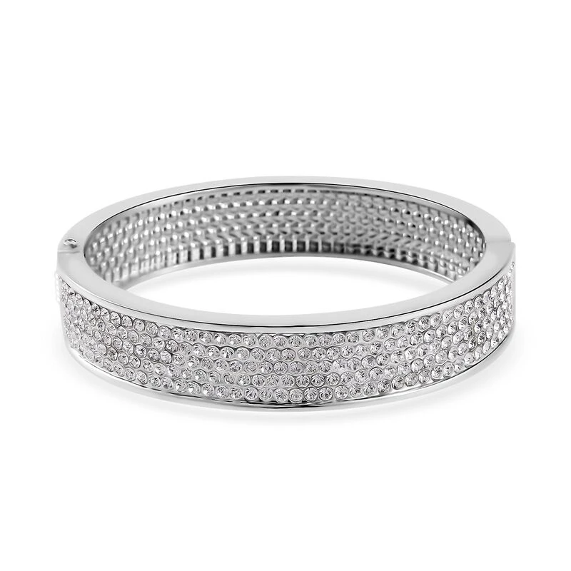 Weißer Kristall Armreif Ca. 19 Cm, Silberfarben 3 Weißer Kristall Armreif Ca. 19 Cm, Silberfarben