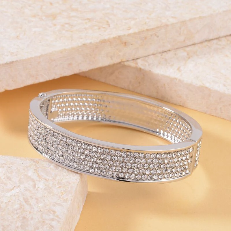 Weißer Kristall Armreif Ca. 19 Cm, Silberfarben 4 Weißer Kristall Armreif Ca. 19 Cm, Silberfarben – Bild 2