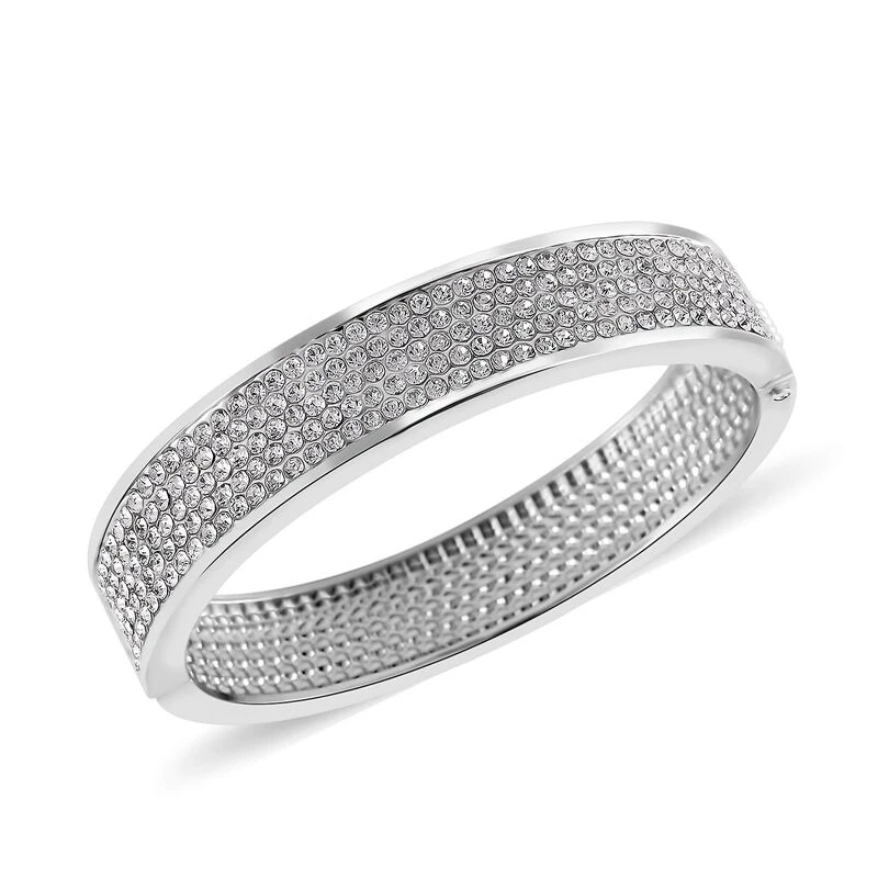 Weißer Kristall Armreif Ca. 19 Cm, Silberfarben 5 Weißer Kristall Armreif Ca. 19 Cm, Silberfarben – Bild 3