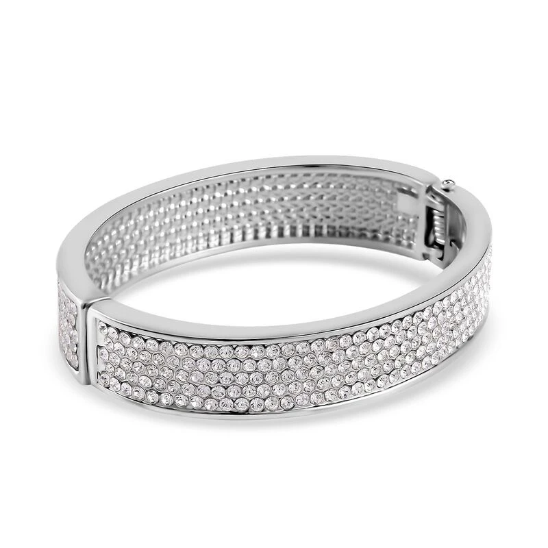 Weißer Kristall Armreif Ca. 19 Cm, Silberfarben 6 Weißer Kristall Armreif Ca. 19 Cm, Silberfarben – Bild 4